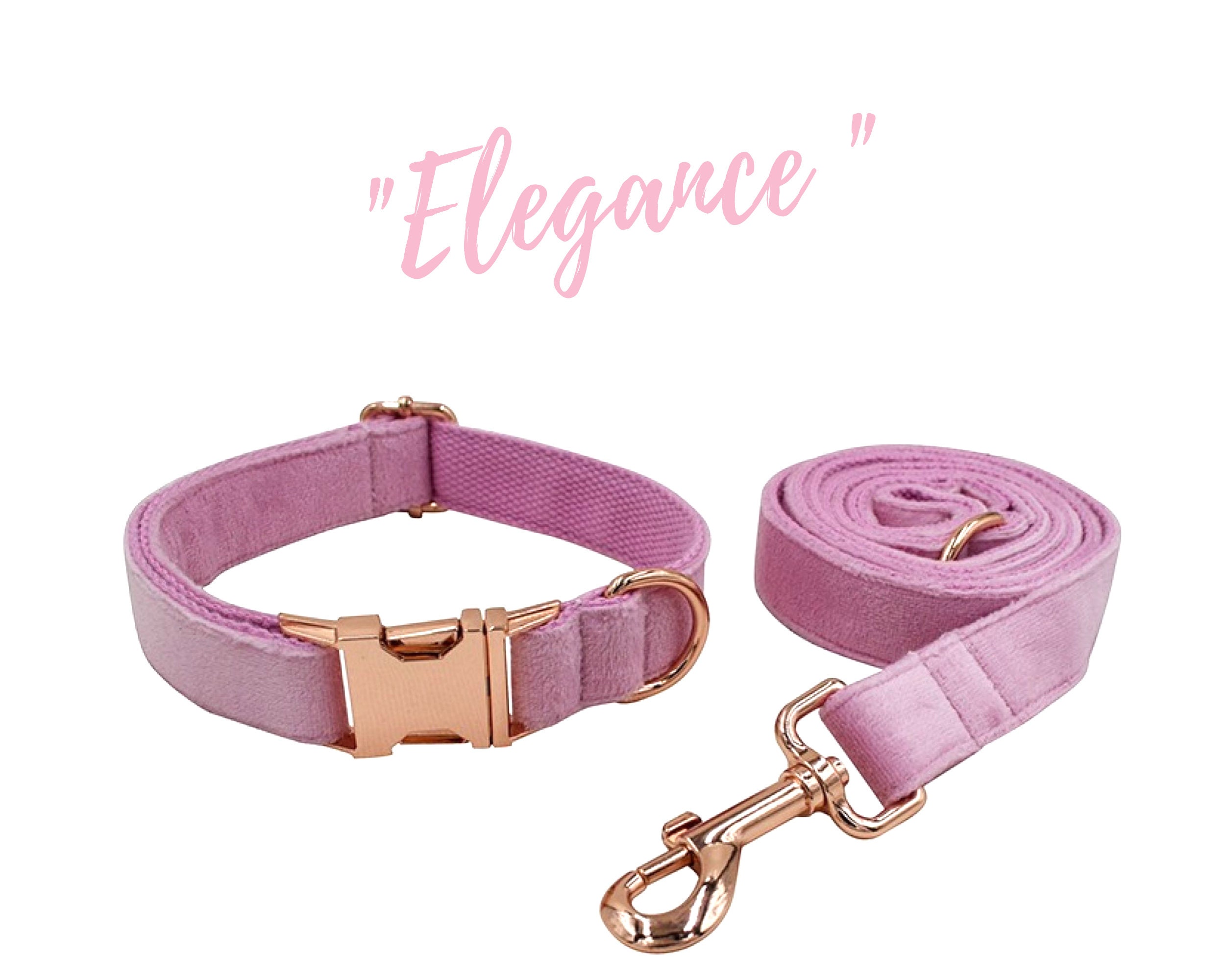 Pink Velvet Dog Collar Leash Set Free Personalized Engraving Etsy