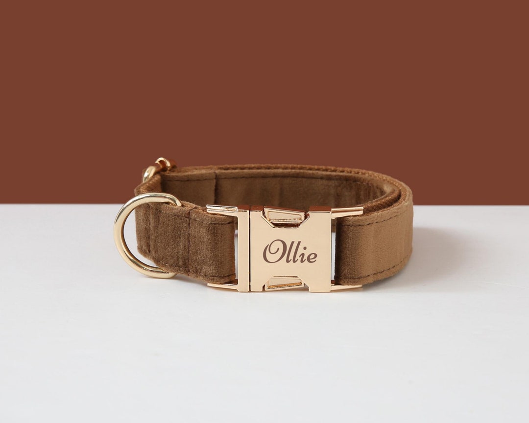 Brown Dog Collar and Leash Bow Tie Dog Gift, Personalised Dog Collar