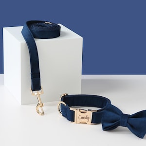 Personalisiertes marineblaues Samt-Hundehalsband-Schleife, Hundehalsband nach Maß,Designer-Hundehalsband mit Namen,dickes Hundehalsband,Hochzeitshundehalsband, Hundegeschenk