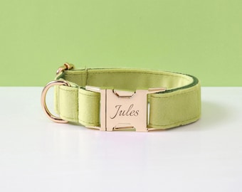 Green Dog Collar and Leash Bow Tie Dog Gift, Personalised Dog Collar with Name, Custom Boy Puppy Collar and Lead for Girl Dog