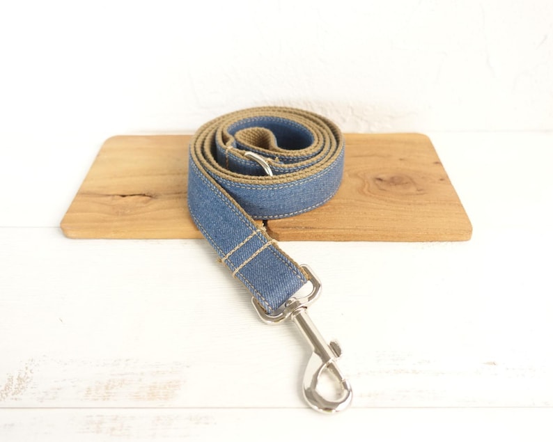 Denim Dog Collar With Bow and Lead Set Personlaized Solid Etsy