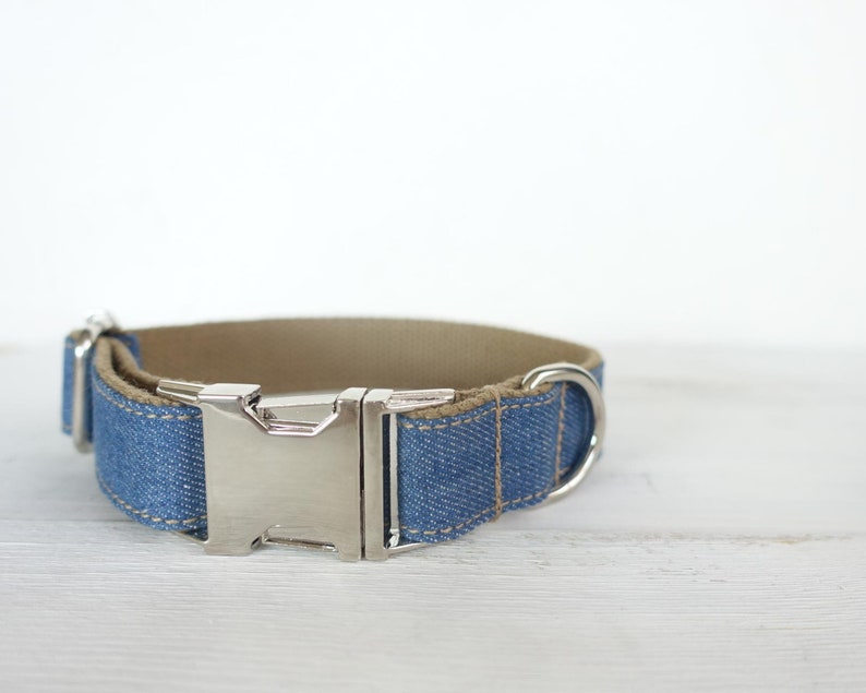 Denim Dog Collar With Bow and Lead Set Personlaized Solid Etsy