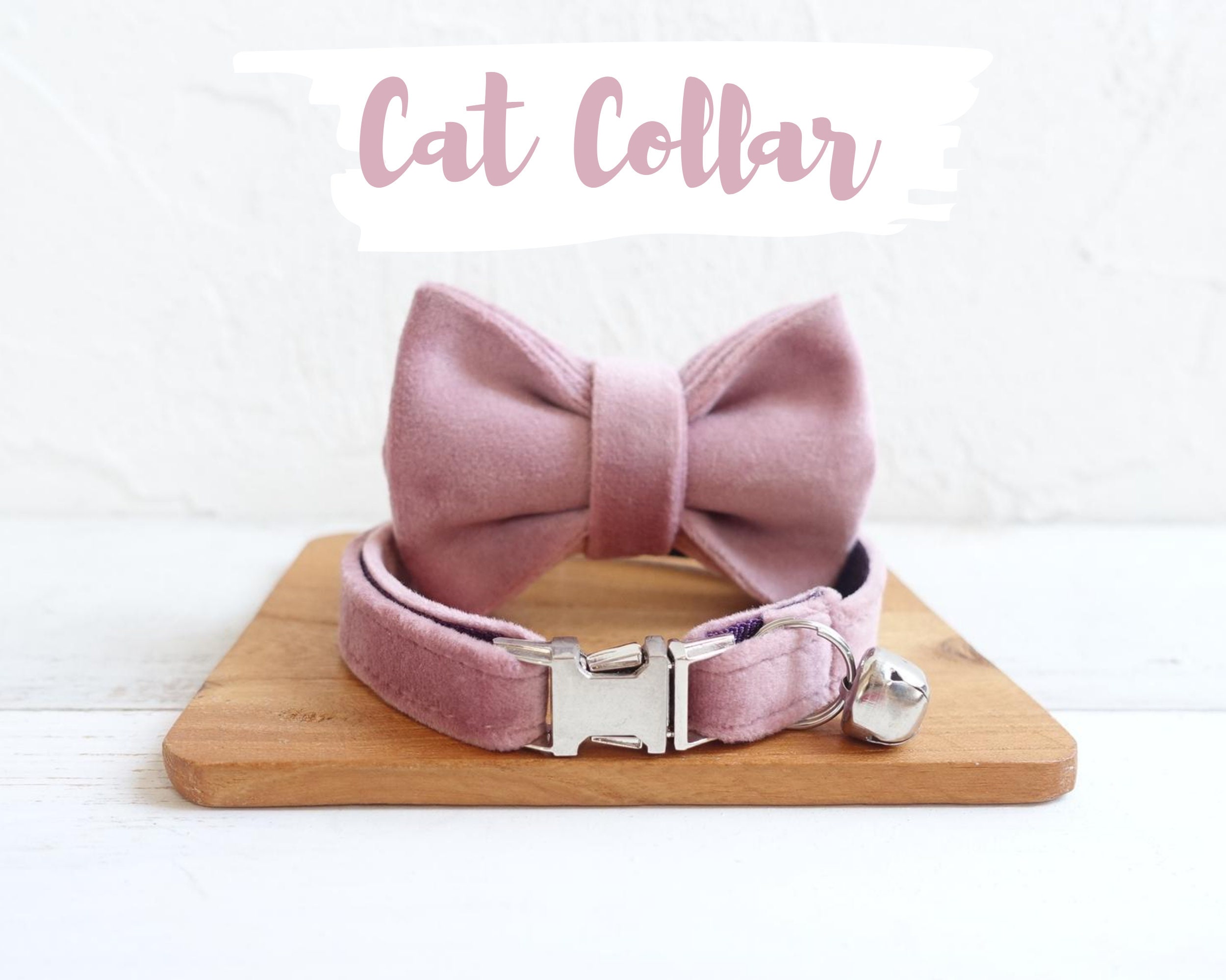 Pink Velvet Personalized Cat Collar with Engraved Buckle Etsy