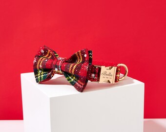 Christmas Gift for Puppy Dog, Christmas Dog Collar, Personalized Dog Collar Bow, Dog Collar and Lead, Christmas Charm for Pet Dog