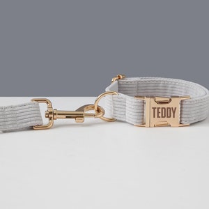 Personalized Grey Dog Collar Leash, Custom Dog Collar, Designer Dog Collar With Name,Thick Velvet Dog Collar,Wedding Dog Collar, Dog Gift UK