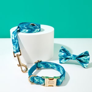 Personalise Dog Collar and Leash Set, Puppy Collar Metal Name Buckle, Dog Collar Leash Bow for Large and Small Dog