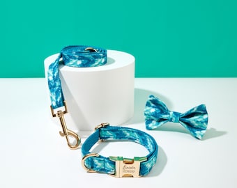 Personalise Dog Collar and Leash Set, Puppy Collar Metal Name Buckle, Dog Collar Leash Bow for Large and Small Dog