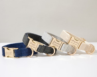 Personalized Dog Collar with Engraved Name Plate, Thick Twisted Quality Puppy Collar Metal Buckle Collar Leash Bow for Big and Small Dog