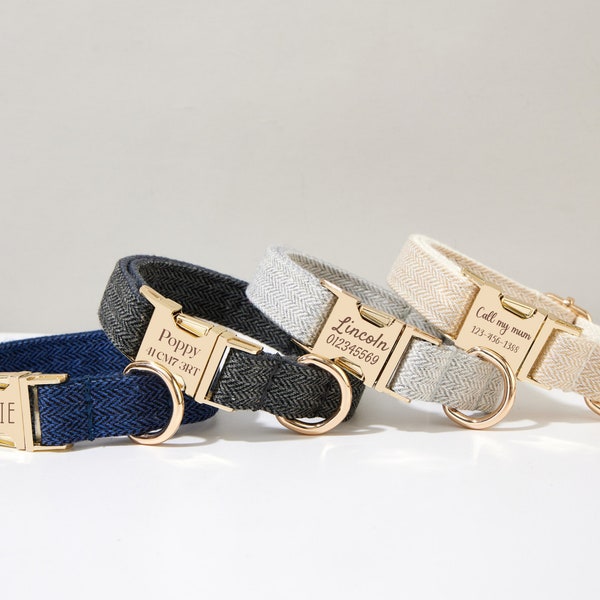 Personalisiertes Hundehalsband mit Gravur Namensschild, dickes verdrehtes Qualität Welpen Halsband Metall Schnalle Halsband Leine Bogen für große und kleine Hunde