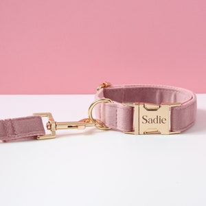 Dusty Pink Dog Collar and Leash, Dog Collar and Lead for Large Dog Small Puppy, Thick Velvet Collar, Wedding Dog Collar, Dog Lover Gift UK