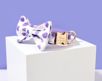 Cute Polka Dot Dog Collar Bow tie, Designer Dog Collar Boy Dog Girl Puppy Dog, Personalised Dog Collar with Name, Custom Large Dog Collar