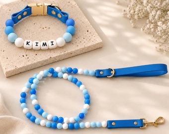 Personalized Puppy Collar Leash, Handmade Dog Collar, Silicone Bead Collar Lead, Custom Pet Collar, Unique Dog Lover Gifts for Him