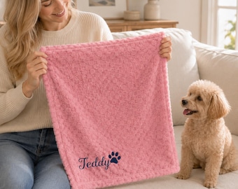 Custom Embroidered Pet Blanket, Personalized Dog or Cat Name Blanket, Pet Bed & Crate Blanket, Pet Lover Gift