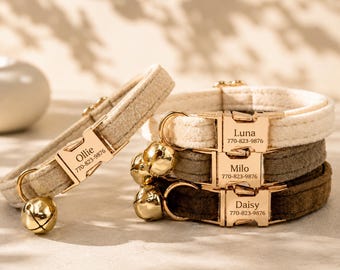 Personalized Velvet Kitten Collar with Engraved Buckle,Puppy Collar for Dog Mom Gifts
