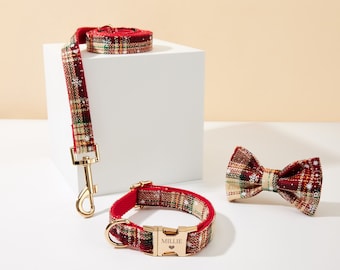 Christmas Gift for Puppy Dog, Christmas Dog Collar, Personalized Dog Collar Bow, Dog Collar and Lead, Christmas Charm for Pet Dog