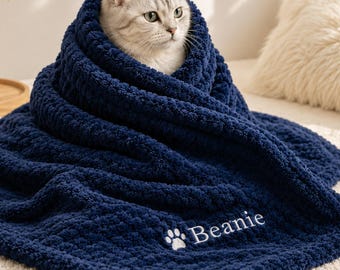 Custom Cat Name Blanket, Personalized Embroidered Kitten Blanket, Cozy Pet Bed Blanket, Gift for Cat Mom