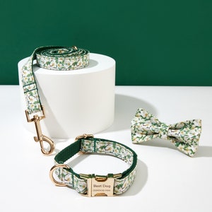 Floral Personalized Dog Collar and Leash Bow tie, Dog Collar for Girl Dog, Wedding Dog Collar,Puppy Collar and Lead Bow, UK Free Shipping