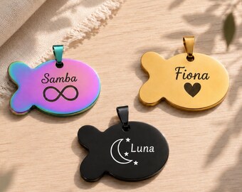 Custom Fish Shaped Dog Tag, Personalized Metal Pet ID Tag for Puppies and Dogs