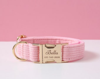 Hot Pink Dog Collar and Leash Bow Tie Dog Gift, Personalised Dog Collar with Name,Custom Boy Puppy Collar and Lead for Girl Dog