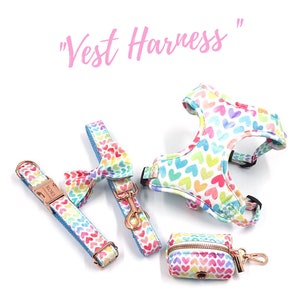 No Pull Dog Harness Adjustable Small Large Dog Harness Pet Vest, Cute Personalised Puppy Dog Harness Leash Collar Set, Puppy Harness