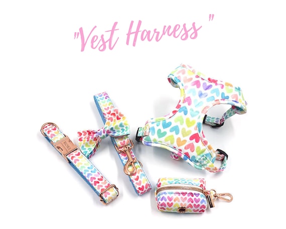 No Pull Dog Harness Adjustable Small Large Dog Harness Pet Vest, Cute Personalised Puppy Dog Harness Leash Collar Set, Puppy Harness