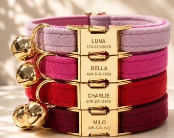 Personalized Velvet Cat Collar with Engraved Name & Phone Number