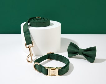 Conjunto de corbata de lazo de Collar de perro personalizado verde, Collar de perro para niño, Collar de perro de boda, Collar de cachorro y lazo de plomo, regalo para amantes de los perros