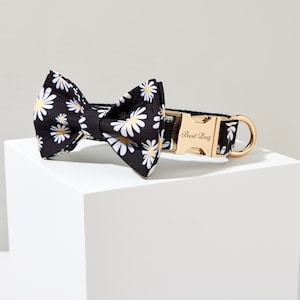 Daisy Flower halsband set vlinderdas en riem, gepersonaliseerde naam gegraveerde puppykraag, aangepaste halsband voor meisjesjongen, gratis verzending