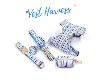No Pull Dog Harness Adjustable Small Large Dog Harness Pet Vest, Striped Personalised Puppy Dog Harness Leash Collar Set, Puppy Harness