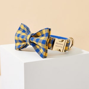 Check Print Personalise Dog Collar and Leash Set, Custom Dog Collar Bow, Small Dog Collar, Puppy Collar Dog Collar and Leash