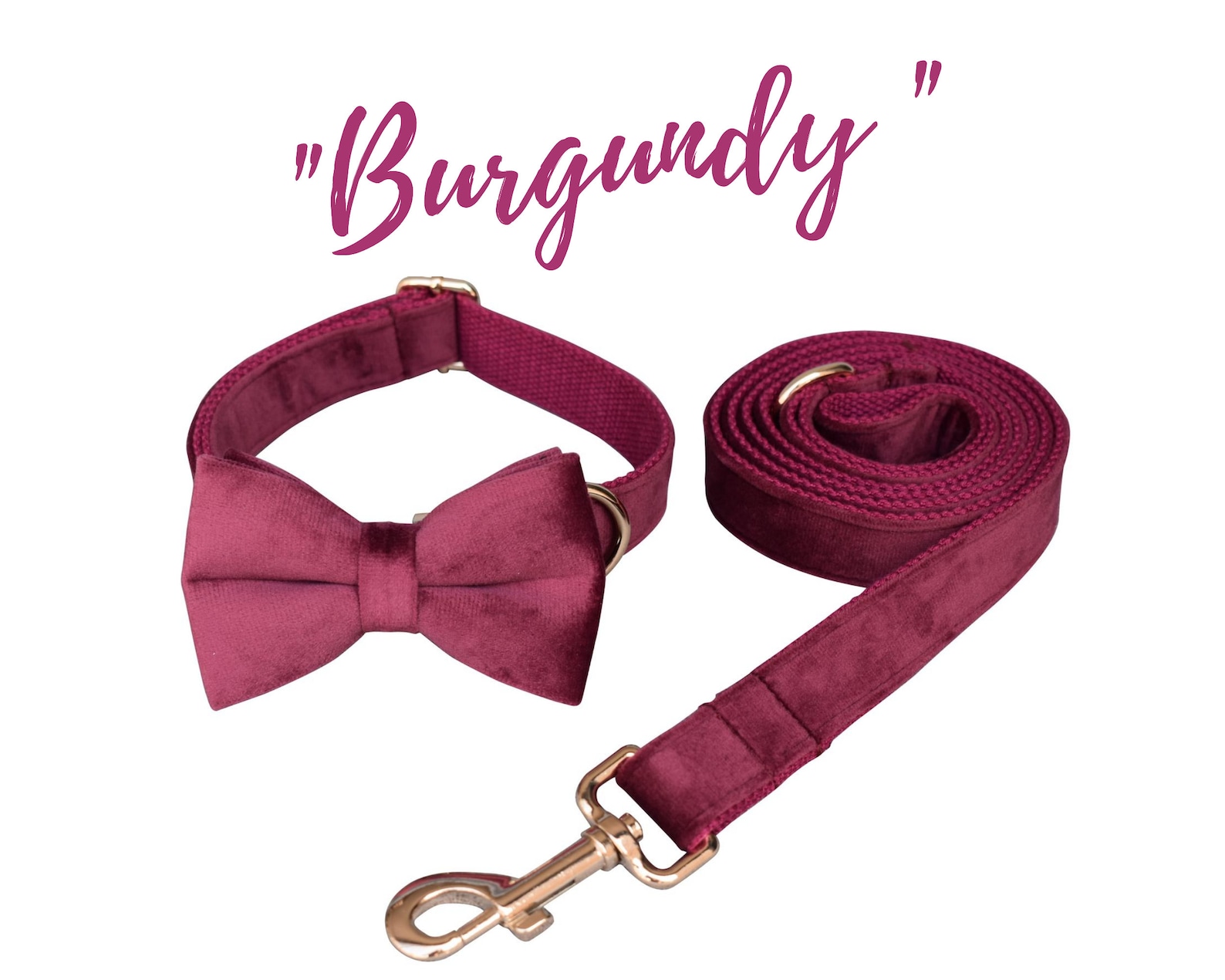 Burgundy Velvet Personalized Dog Collar and Leash Bow tie set Etsy