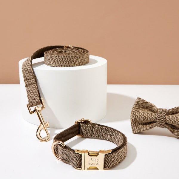 Zachte kwaliteit gepersonaliseerde halsband vlinderdas set, halsband voor jongenshond, bruiloft halsband, puppyhalsband en strik, hondenliefhebber cadeau