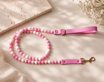 Personalized Silicone Dog Leash, Custom Name Pet Leash Collar, Handmade Beaded Dog Collar, Cute Puppy Collar, Pet Gifts for Kids