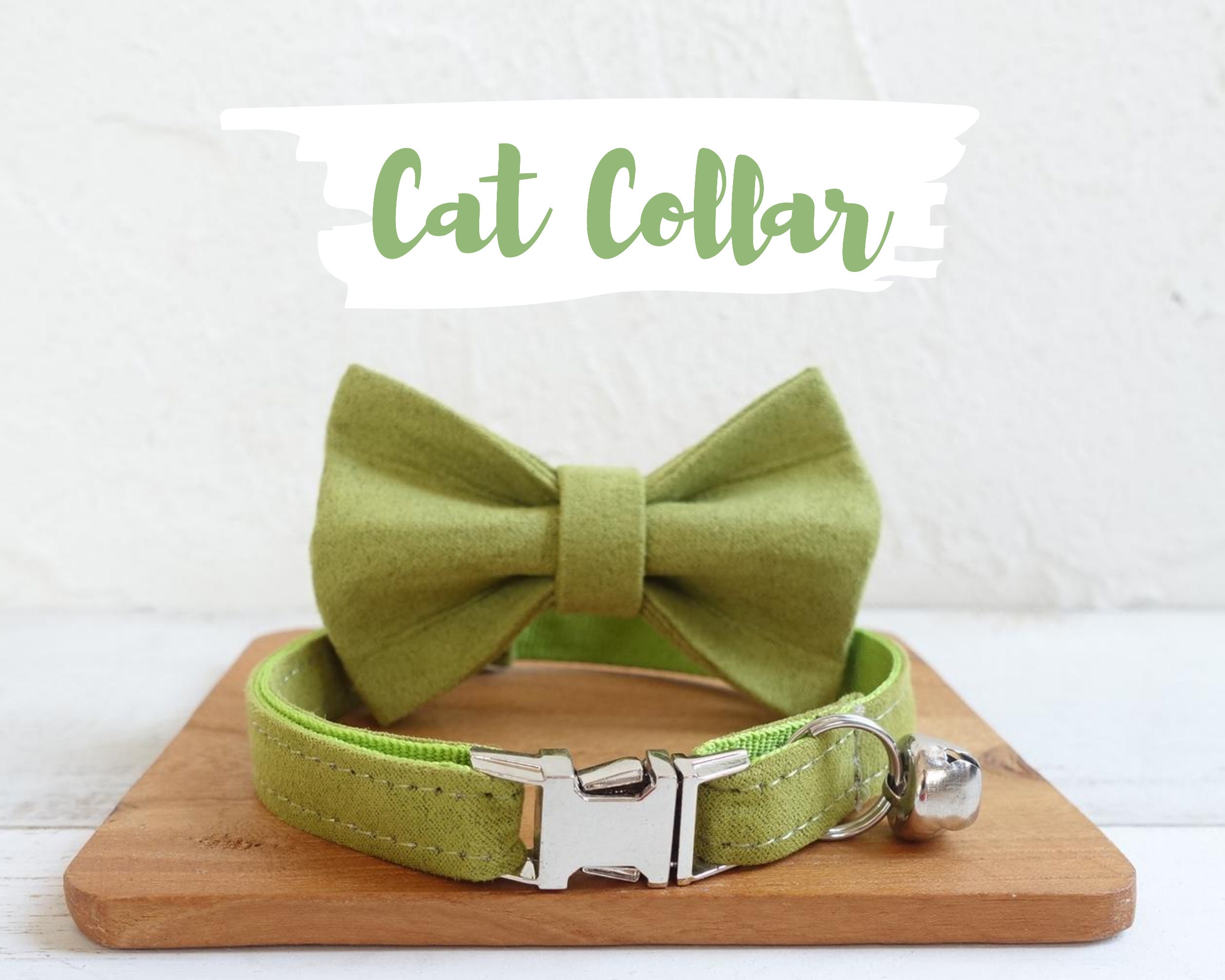 Personalized Cat Collar Green Cat Collar with Bow Free Laser Etsy