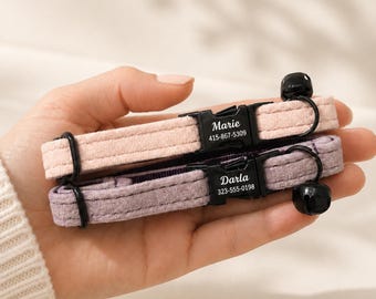Personalized Velvet Cat & Small Dog Collar with Engraved Name,Handmade Puppy Collar Leash Set for Pet Owner Gift