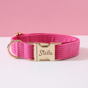 Collar de perro rosa rojo y correa con pajarita, regalo para perro, Collar de perro personalizado con nombre, Collar personalizado para cachorro de niño y correa para perro niña