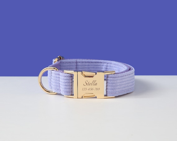 Lilac Dog Collar and Leash Bow Tie Set, Personalised Dog Collar with Name,Custom Boy Puppy Collar and Lead for Girl Dog