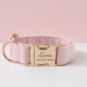 Roze halsband en riem vlinderdas hondencadeauset, fluwelen gepersonaliseerde halsband met naam, aangepaste puppyhalsband en riem voor meisjeshond