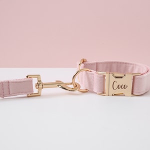 Baby Pink Dog Collar and Lead,Velvet Collar, Custom Dog Collar, Personalized Collar, Small Dog Collar,Puppy Collar Girl Dog Collar and Leash
