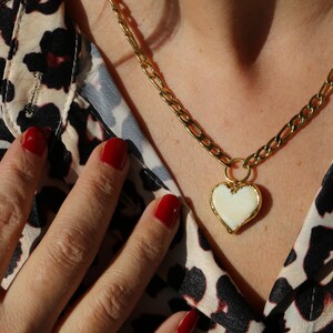 Murano Glass Heart Pendant Necklace: Beige Blown Glass, Gold Plated