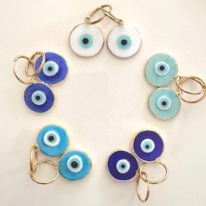 Kolczyki z Murano Glass Hoop Evil Eye, oryginalne kolory Good Luck, odcienie turkusu, prezent dla niej
