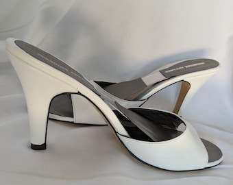 New White Leather Spring-o-lator High Heel Shoes Mule Shoe