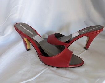 New Red Leather Spring-o-lator High Heel Shoes Mule Shoe