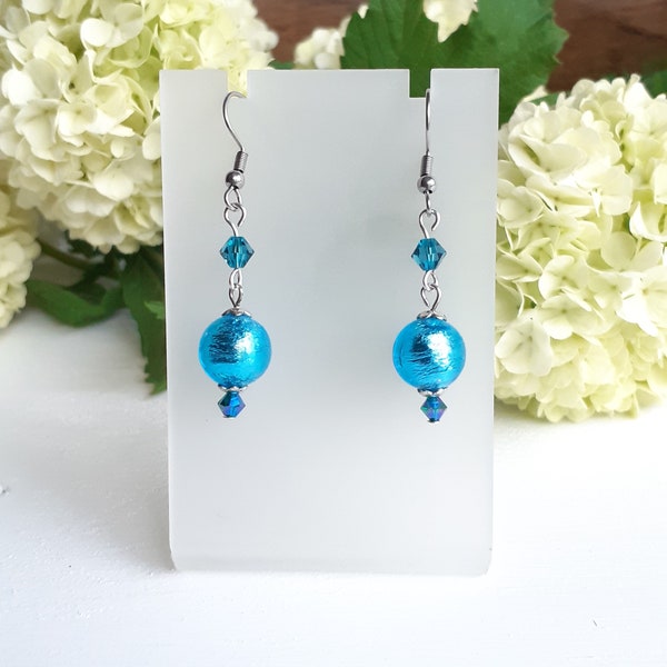 Boucles d'oreilles perle de Murano bleue