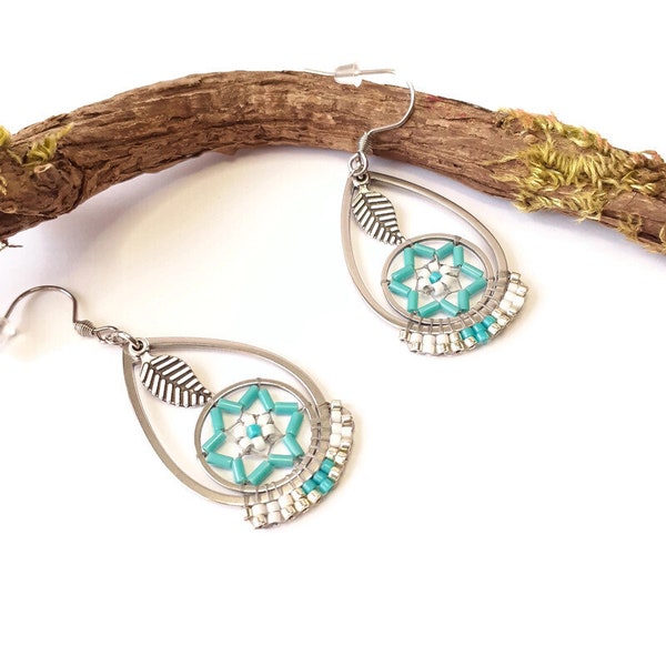 Boucles d'oreilles inspiration ethnique couleur turquoise