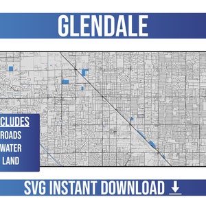 Mapa de calles de Glendale SVG Vector / Glendale, Arizona, Estados Unidos / Mapa de calles vectorial completo / Descarga instantánea de SVG