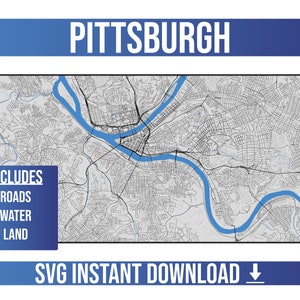 Mapa de calles de Pittsburgh SVG Vector / Pittsburgh, Pensilvania, Estados Unidos / Full Vector Street Map / Instant SVG Download
