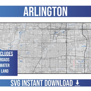 Mapa de calles de Arlington SVG Vector / Arlington, Texas, Estados Unidos / Full Vector Street Map / Instant SVG Download
