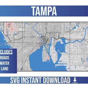 Carte vectorielle SVG Tampa | Tampa, Floride, États-Unis | Carte vectorielle complète | Téléchargement SVG instantané