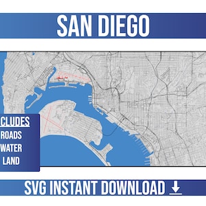 Callejero de San Diego SVG / San Diego, California, Estados Unidos / Mapa de calles de Full Vector / Descarga instantánea de SVG